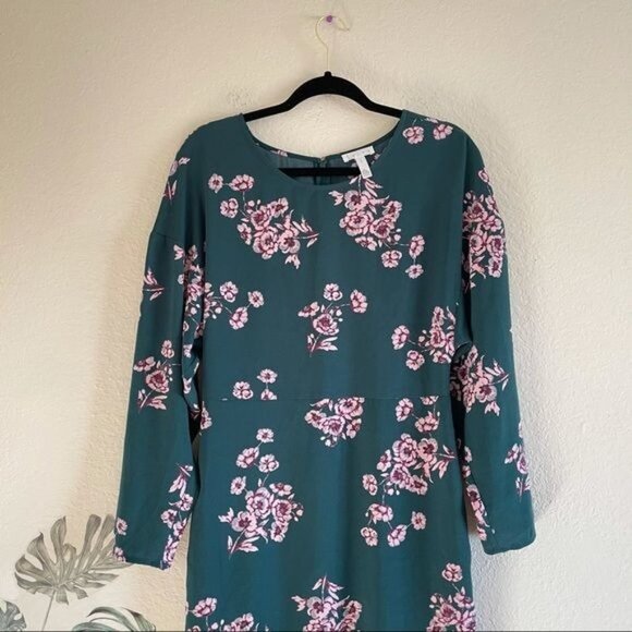 NWT Leith Green Pink Floral Small Midi Long Sleeve Summer Dress - Picture 4 of 5